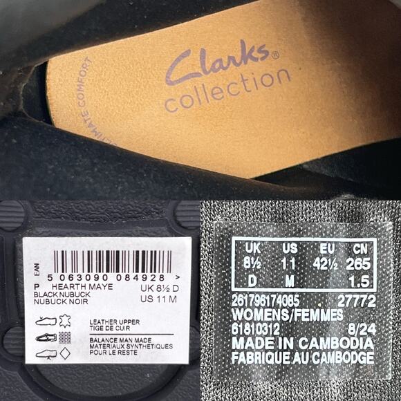 Clarks Hearth Maye Black Nubuck Lace Up Boot 11 New - Picture 8 of 16